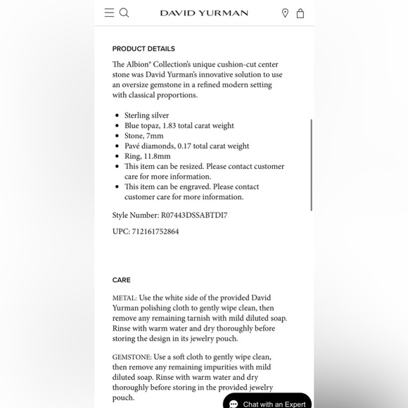 David Yurman Petite Albion Ring in
Blue Topaz and Pavé Diamonds - Picture 2 of 4